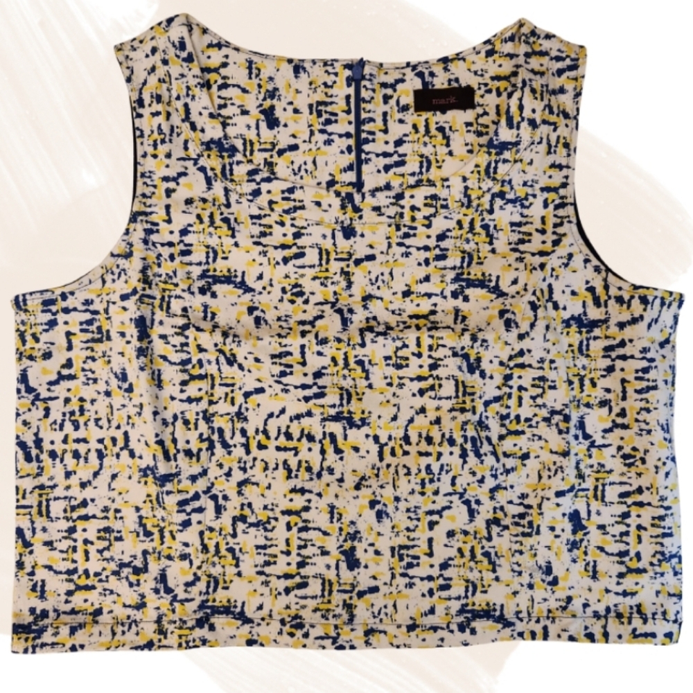 Mark Blue White Yellow Speckled Crop Top XL Short Sleeve Casual Summer‎